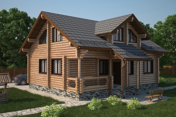 Проект дома из бревна «Сарапулка» 9x10 - оцилиндрованное бревно с .